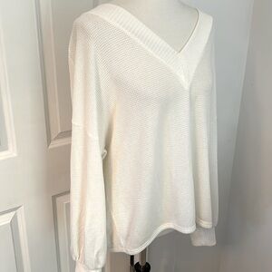 Lulu's Knit Cream / White Oversized V-Neck Sweater